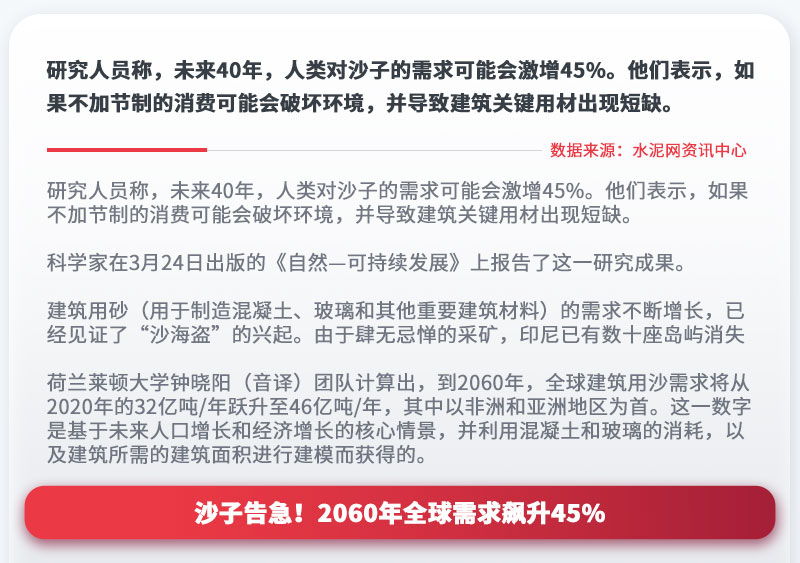 沙子告急！2060年全球需求飆升45%